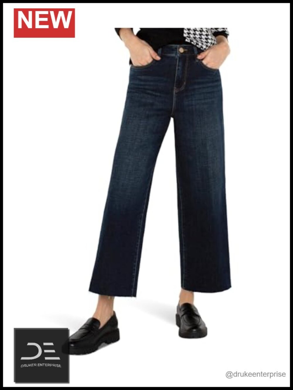 Liverpool Stride Crop Wide Cut Hem Hi-Rise Crosshatch Denim Jeans Women 26